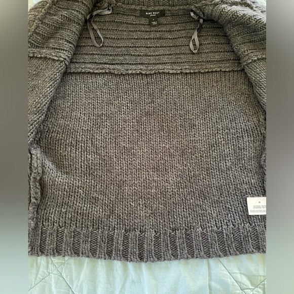 Vintage Y2K Nine West Open Front Chunky Knit Charcoal Gray Cardigan Size Medium - Picture 7 of 9